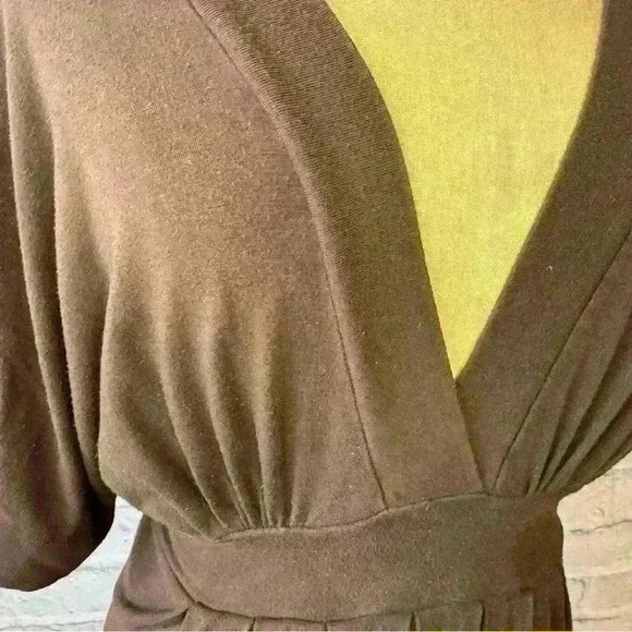 Karen Kane Small Brown Empire Tie Waist Jersey Dress Short Sleeve Knee Length - Picture 5 of 10